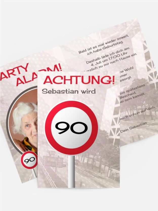 Geburtstagseinladungskarte Begrenzungsschild 90 Foto
