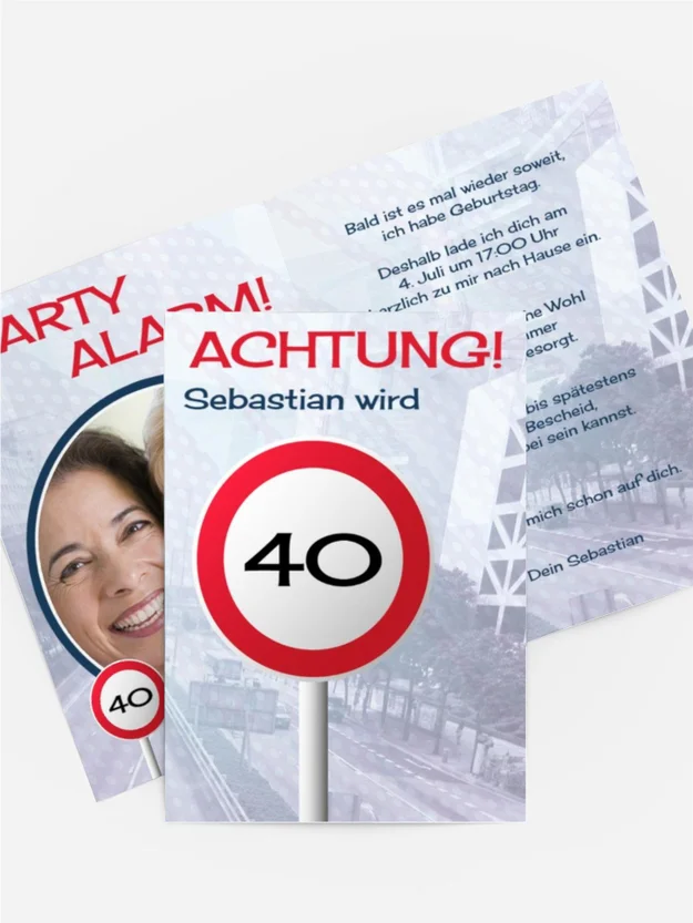 Geburtstagseinladungskarte Begrenzungsschild 40 Foto