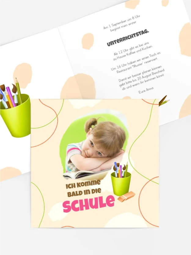 Einladungskarte Einschulung Stifthalter