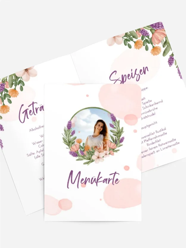 Menükarte Firmung Blumen im Herzen