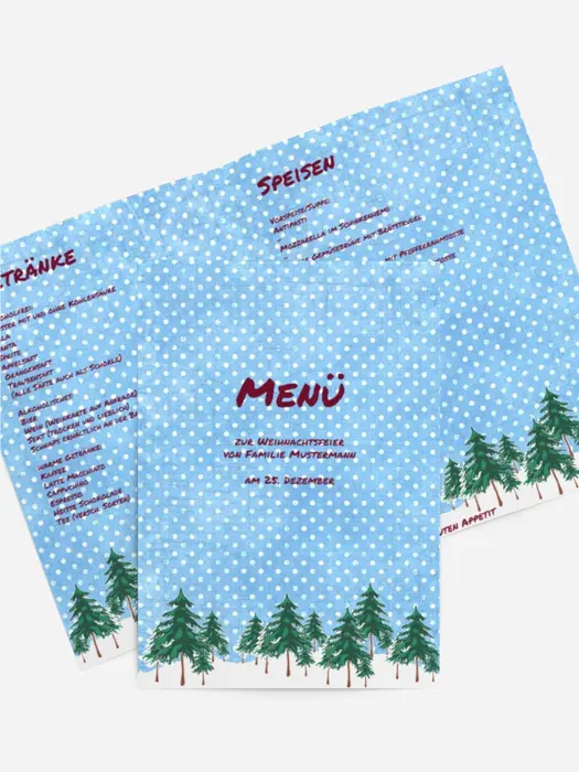 Weihnachtsmenükarte Schneewald