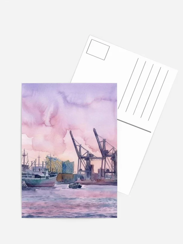 Grußkarte Aquarell Hamburger Hafen