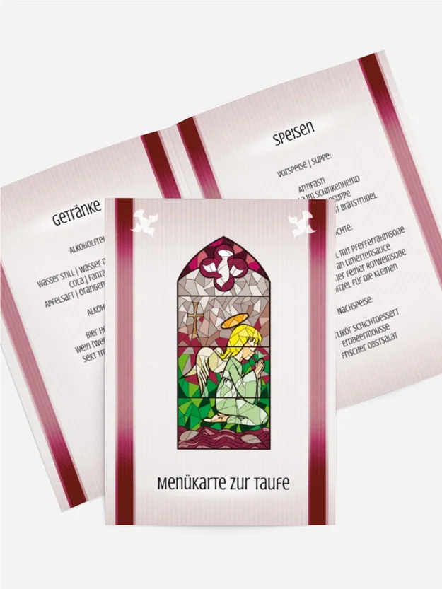 Menükarte zur Taufe Kirchenfenster