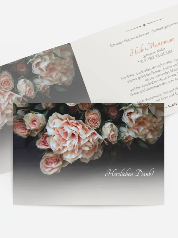 Trauerdanksagung Trauer Rosen quer