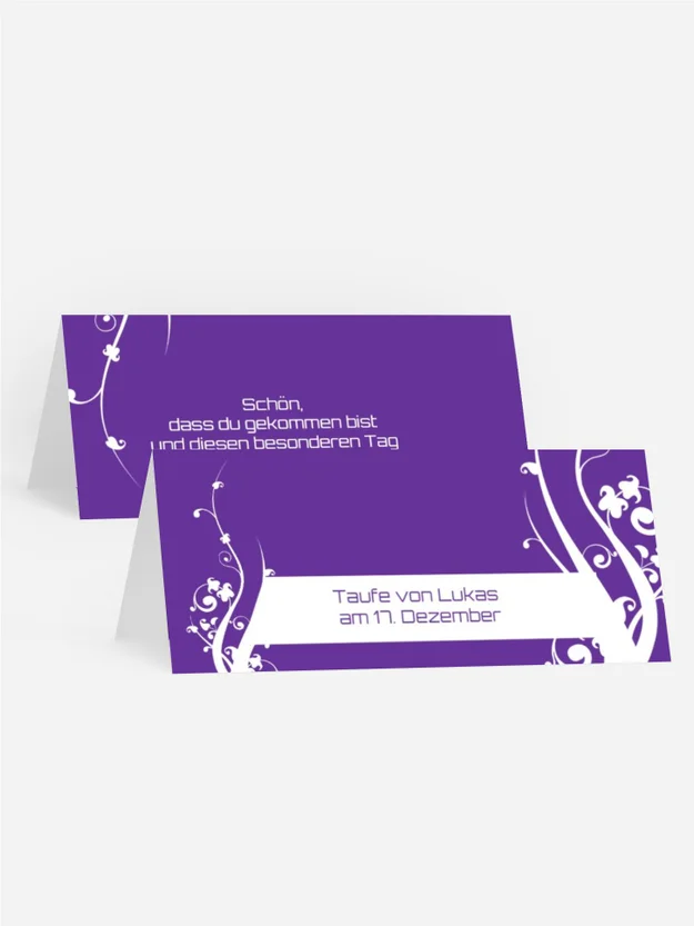 Tischkarte Taufe Florale Schnörkel