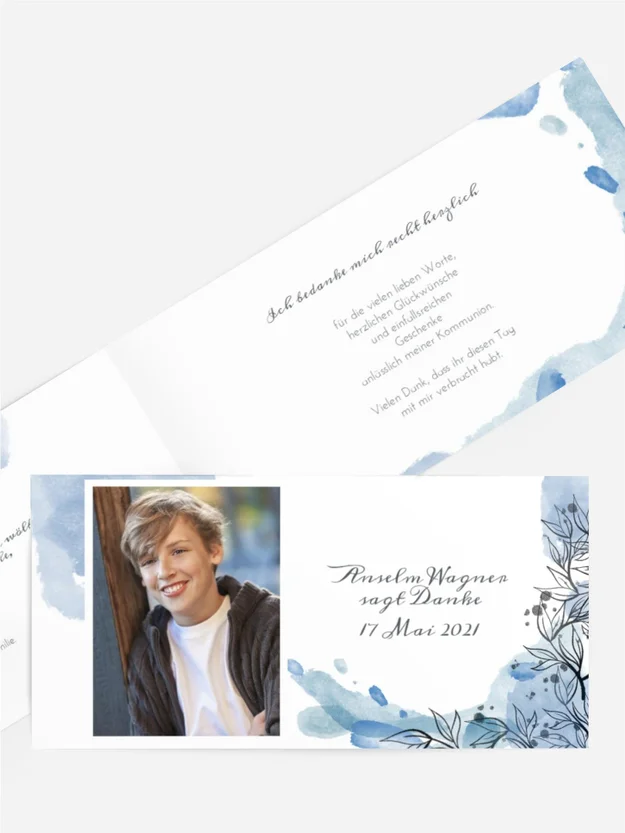 Dankeskarte Kommunion Aquarellblumen
