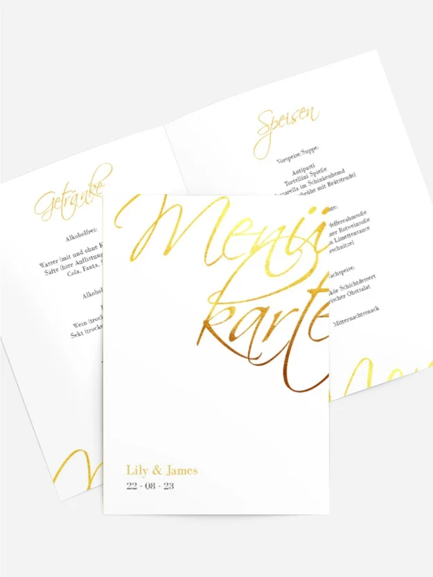 Menükarte Goldene Buchstaben
