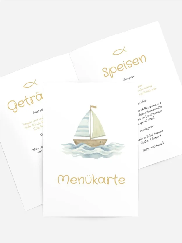 Menükarte Taufe Einsames Boot