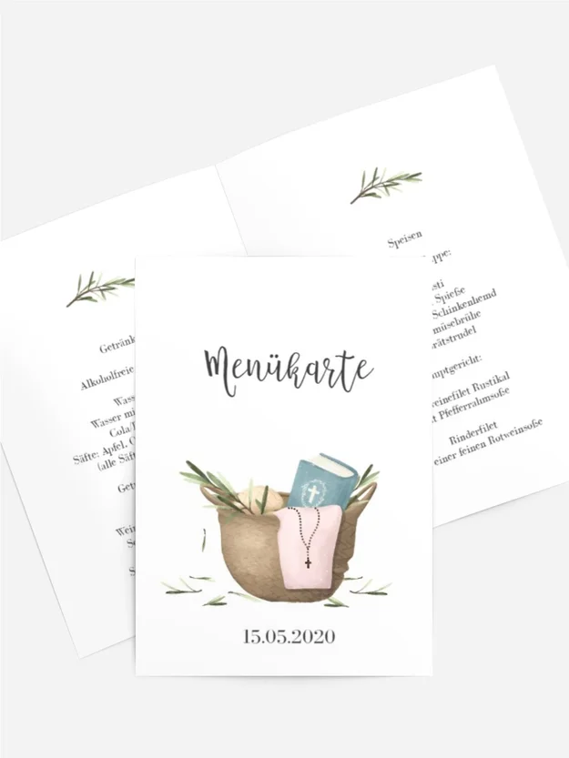 Menükarte Konfirmation Kommunionskörbchen