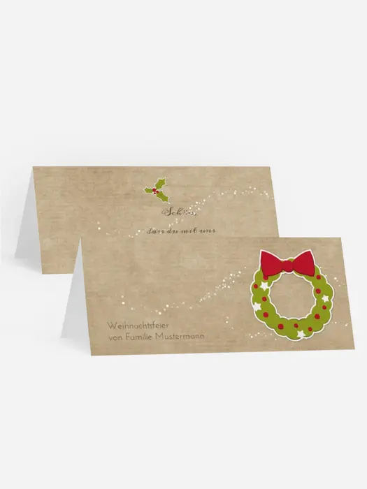 Tischkarte Weihnachtskranz 2