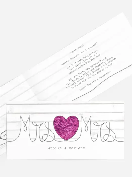 Dankeskarte Hochzeit "Mrs+Mrs"
