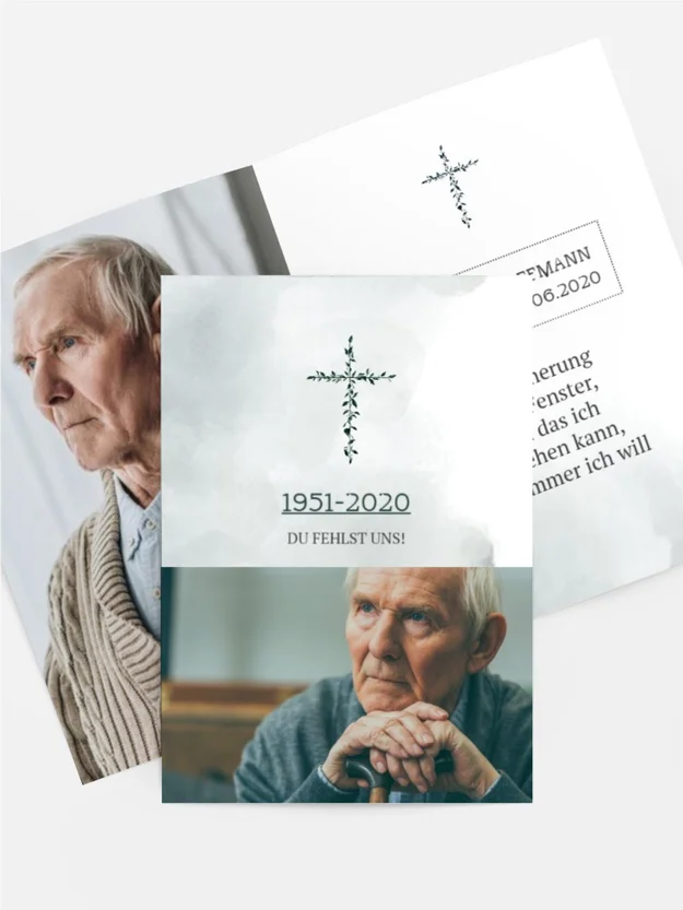 Sterbebildkarte Pflanzenkreuz & Foto