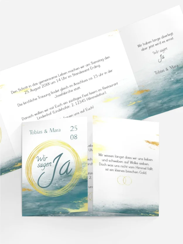 Hochzeitseinladung in zartem Blaugold Hochzeitseinladung in zartem Blaugold