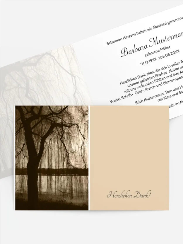 Trauerdanksagung Baum am See 2 quer