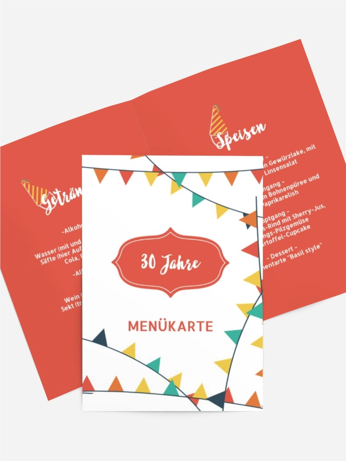 Menükarte Geburtstag Girlanden herum Menükarte Geburtstag Girlanden herum