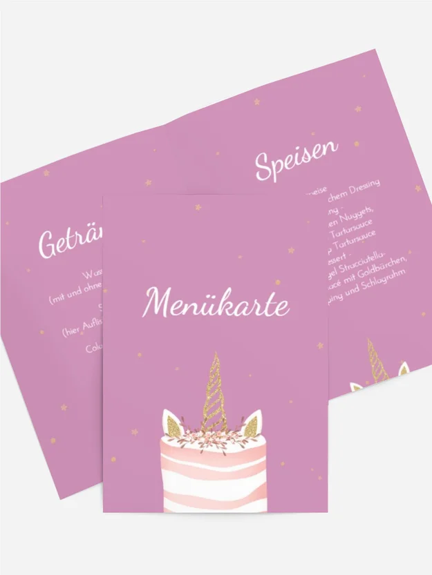 Menükarte Geburtstag Das Einhorn versteckt sich Menükarte Geburtstag Das Einhorn versteckt sich