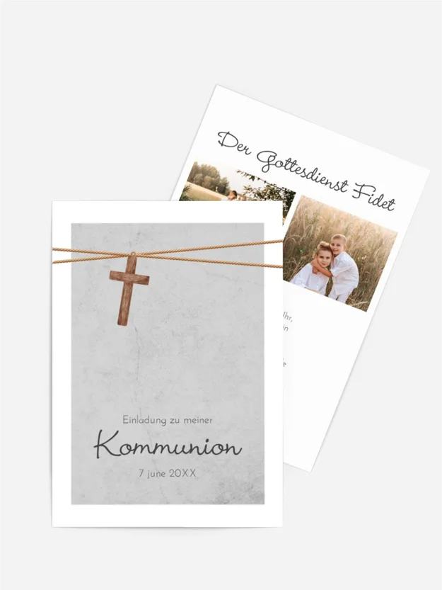 Einladungskarte Kommunion Kreuz am Hals
