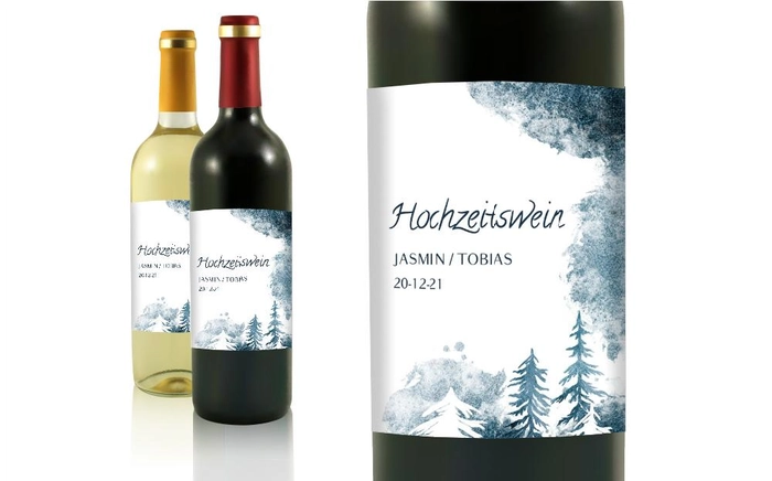 Hochzeit Flaschenetiketten Winterwald