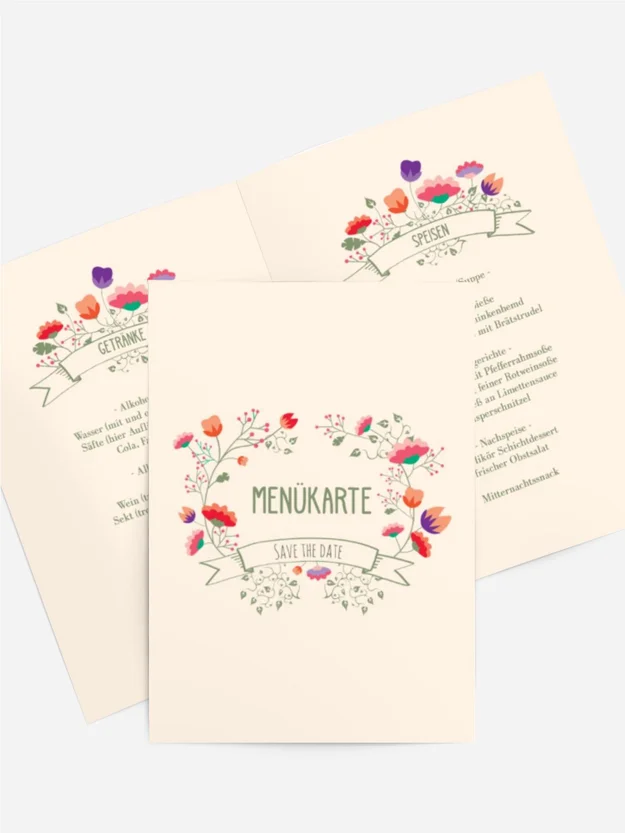 Menükarte Lebendiger Blumenstrauß