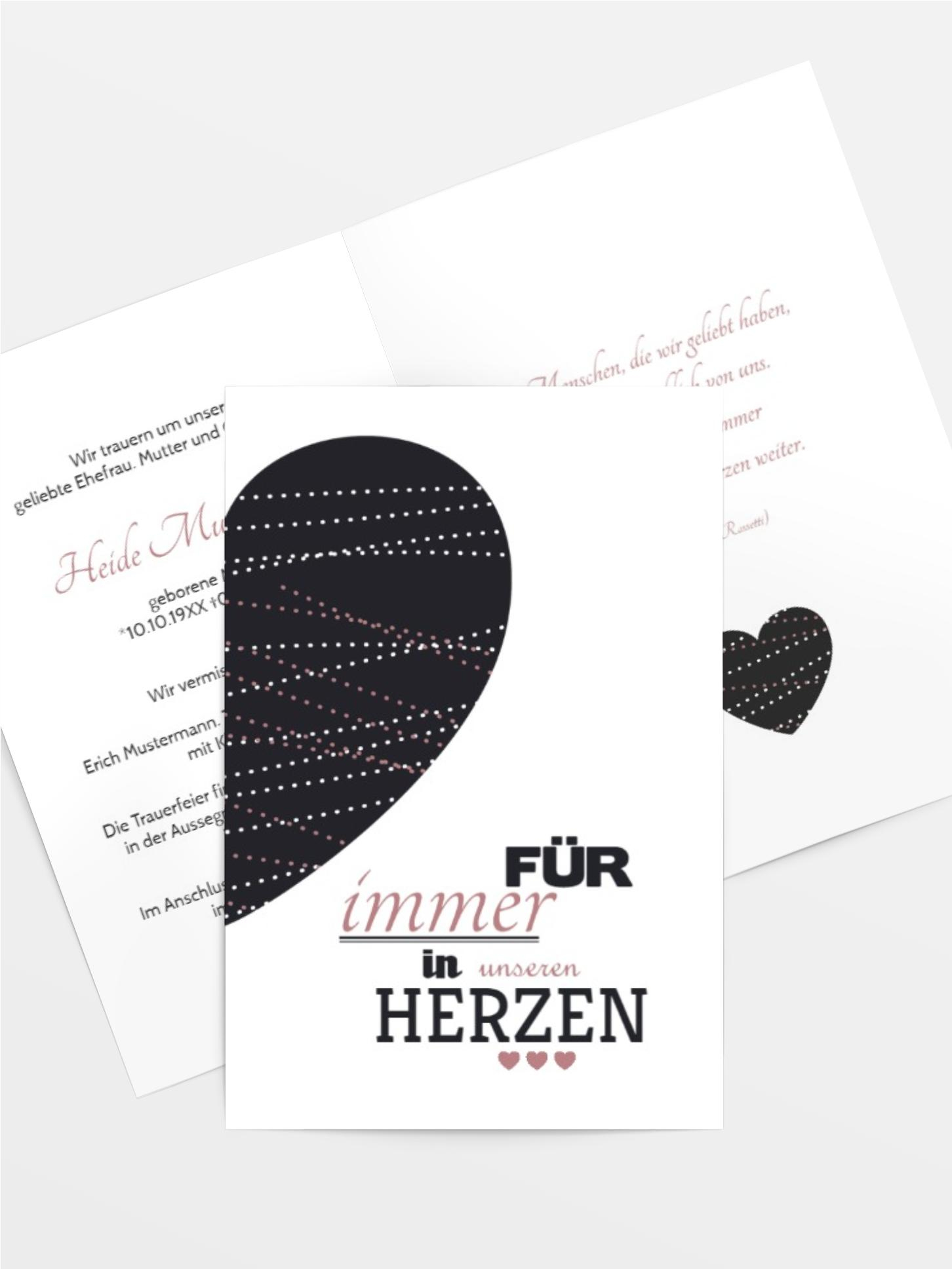 Trauerkarte Herz hoch