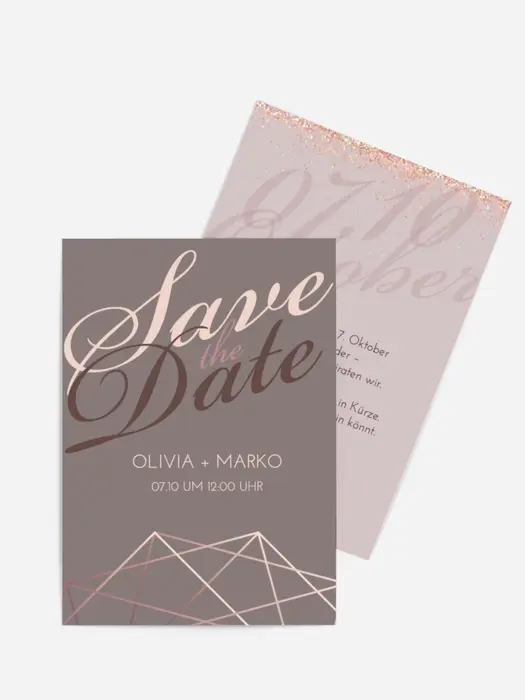 Save the Date Karte Geometrie in Gold