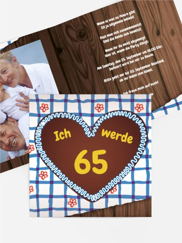 Geburtstagseinladungskarte Lebkuchenherz 65 Foto