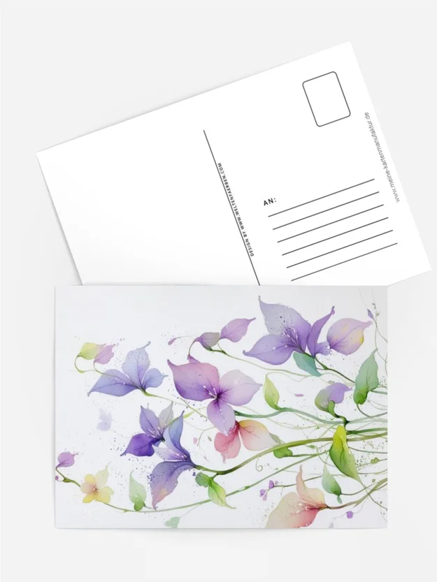 Aquarellkarte Blütentanz in Flieder und Grün florales Design ohne Lettering