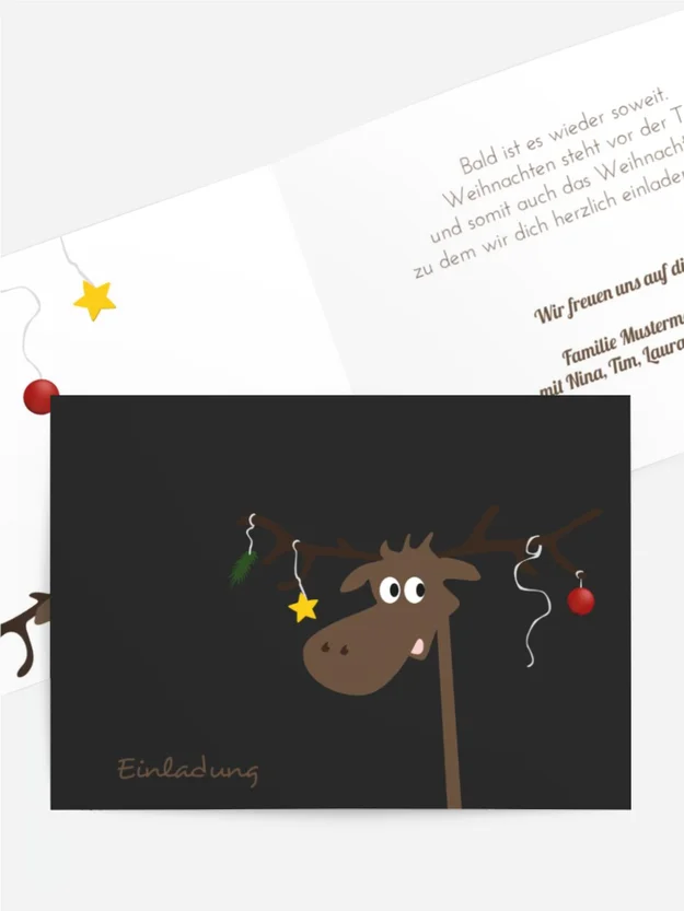 Weihnachts Einladungskarte privat Elch