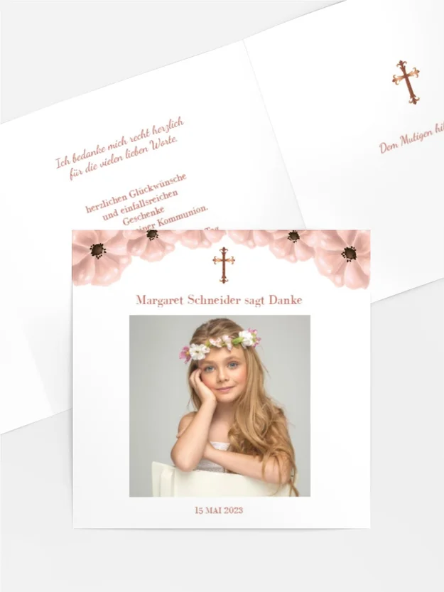 Dankeskarte Kommunion Blumige Konfirmation