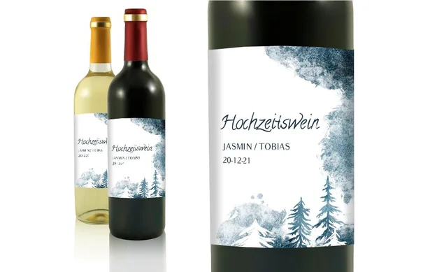 Hochzeit Flaschenetiketten Winterwald