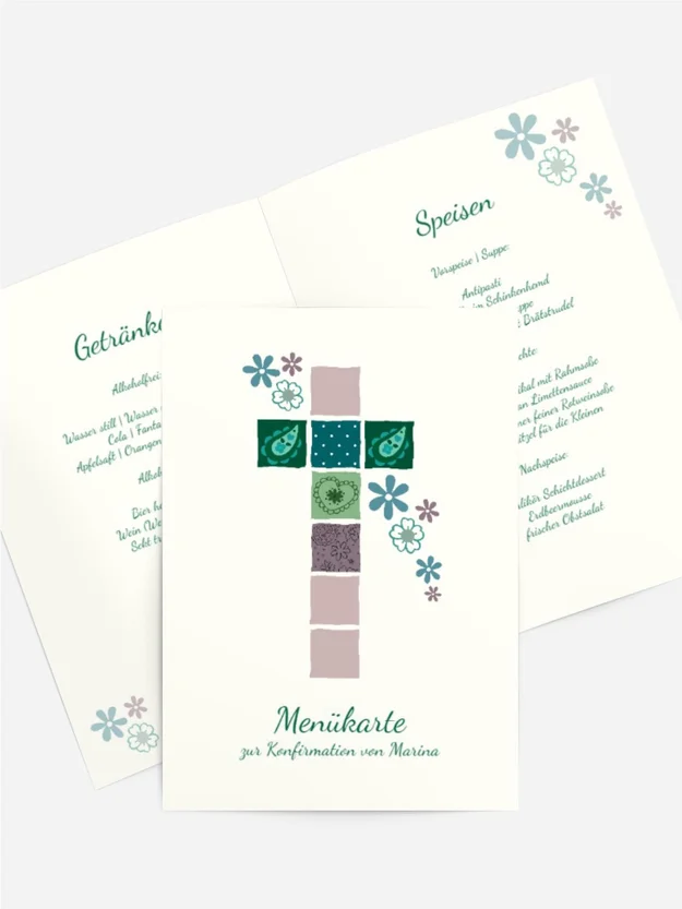 Menükarte Konfirmation Florales Kreuz Menükarte Konfirmation Florales Kreuz