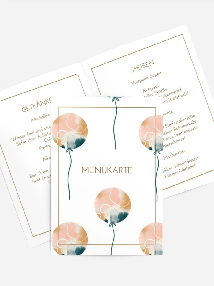 Menükarte Geburtstag Aquarellballons