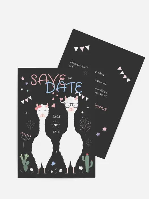 Save the Date Karte Lamas Hochzeit