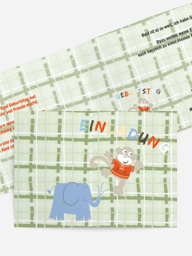 Geburtstagseinladung Elefant Äffchen