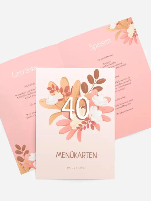 Menükarte Geburtstag Karamellblumen