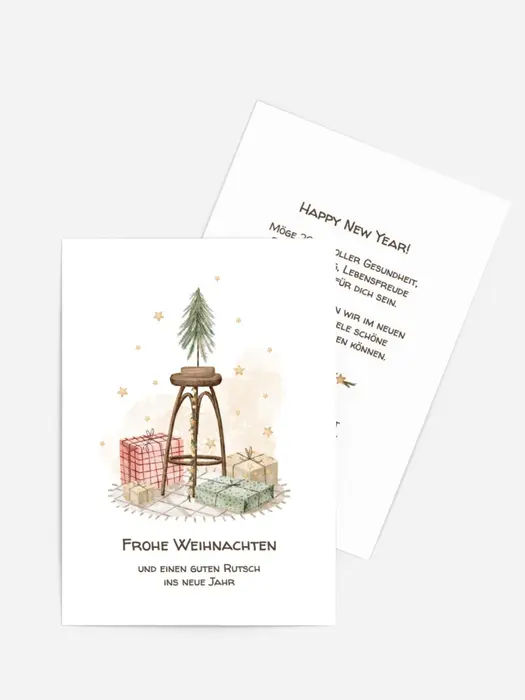 Neujahrskarte Geschenke unterm Neujahrsbaum