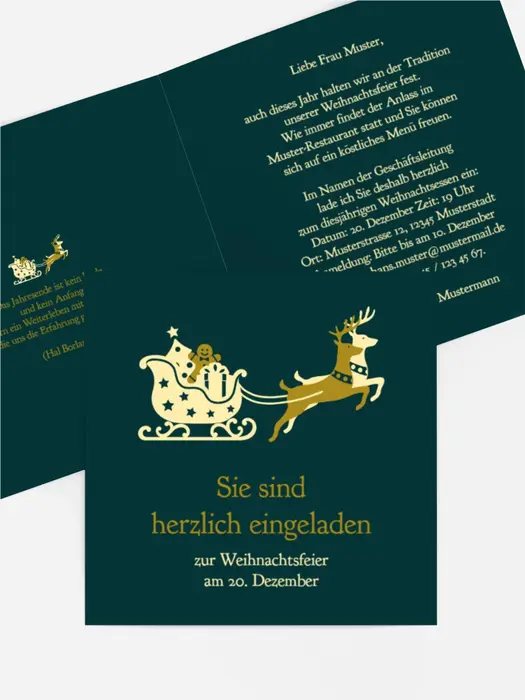 Einladungskarte Weihnachten Geschäft Kutsche