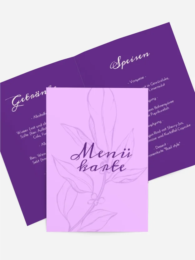 Menükarte Geburtstag Lila Äste