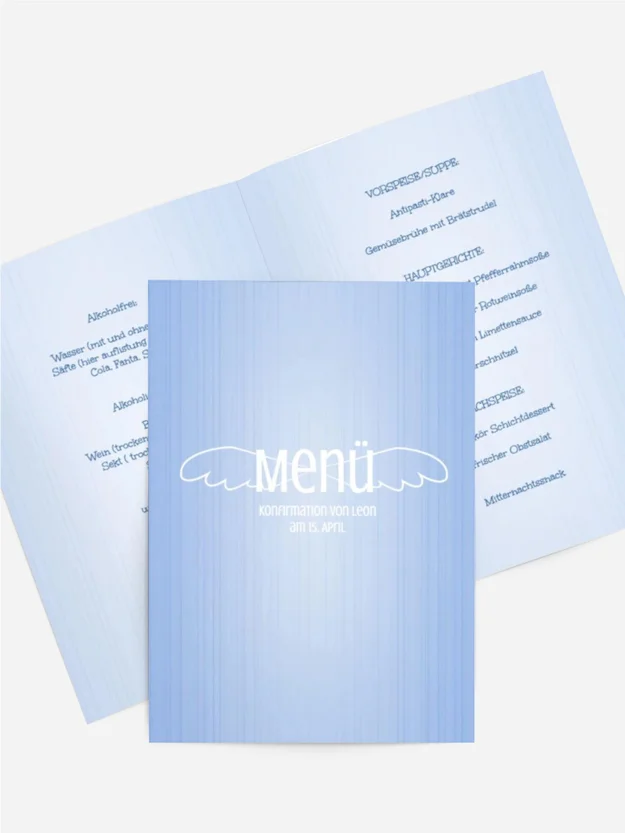 Menükarte Konfirmation Angel Wings Menükarte Konfirmation Angel Wings