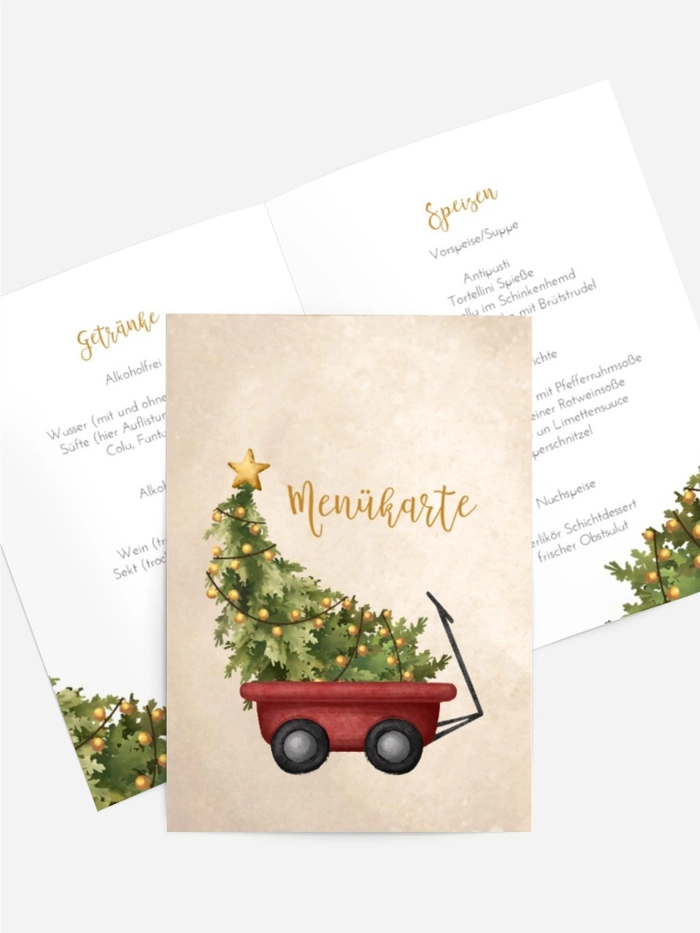 Menükarte Weihnachten Weihnachtswagen