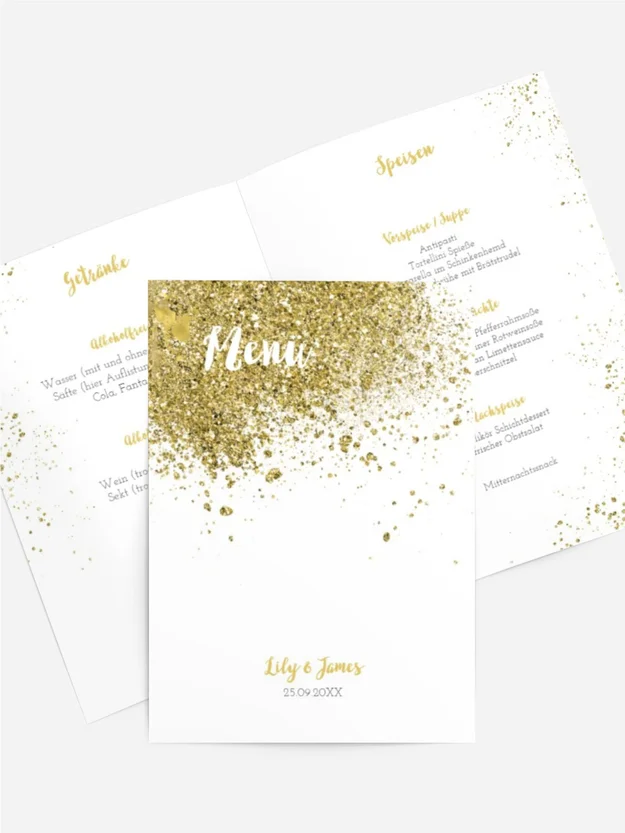 Menükarte zur Hochzeit Gold