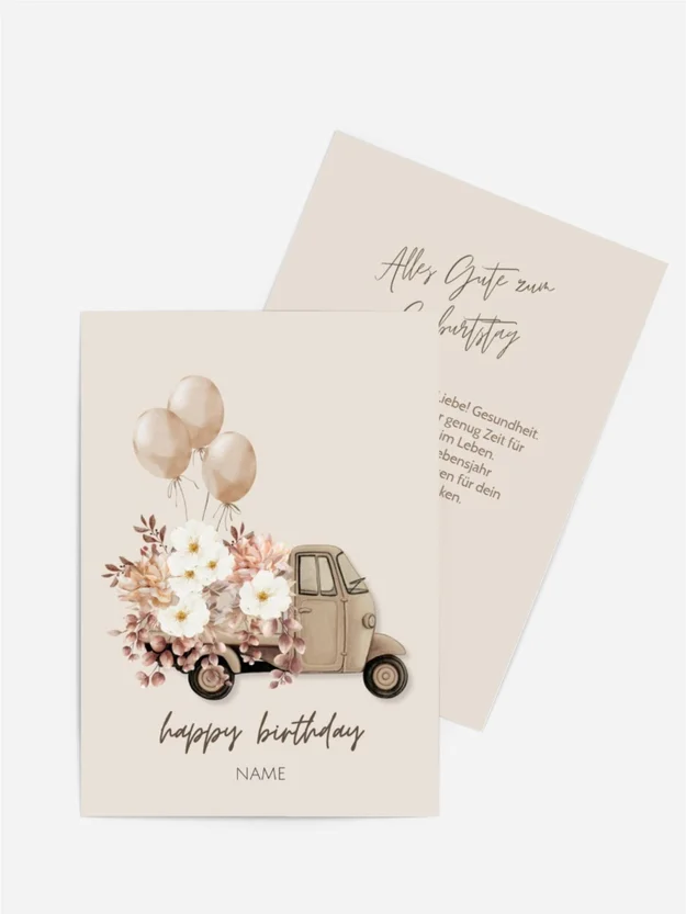 Personalisierbare Geburtstagskarte Blumen-Ape