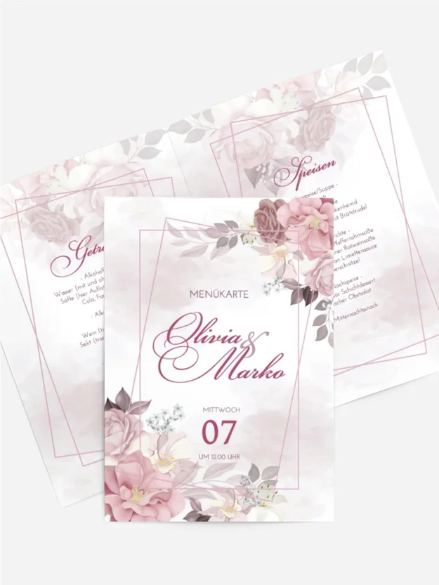 Menükarte Rosa Umarmungen