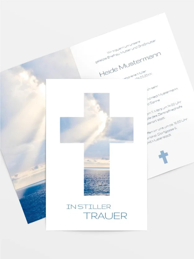 Trauerkarte Himmelskreuz hoch