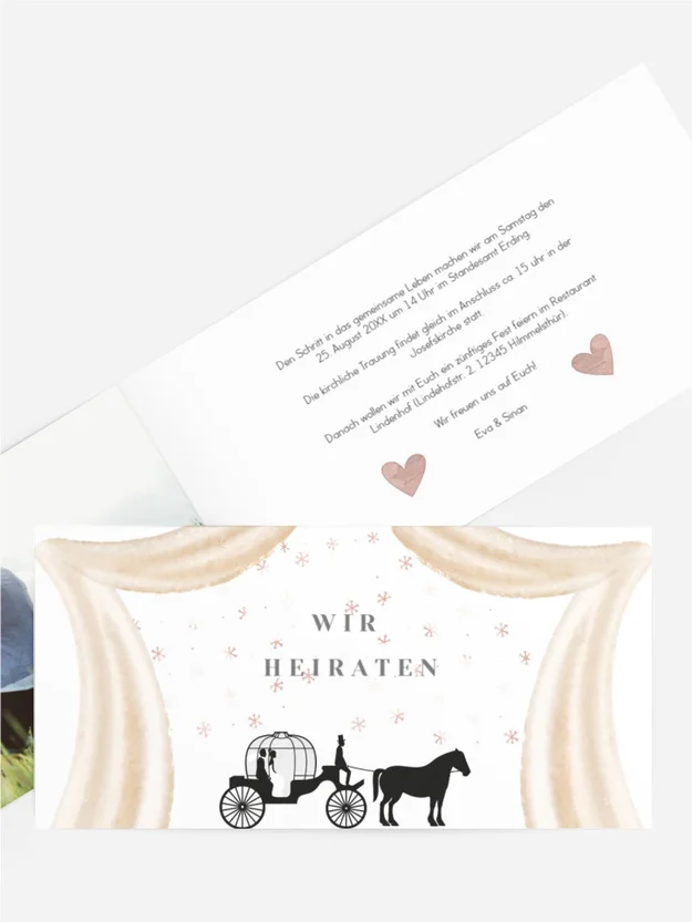 Hochzeitseinladadung Vorhang auf