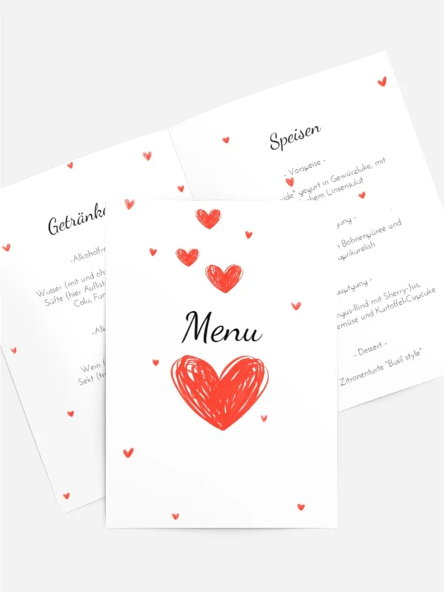 Menükarte Geburtstag Herzchentraum Menükarte Geburtstag Herzchentraum