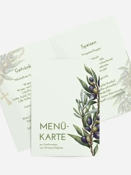 Menükarte Konfirmation Olivenzweige