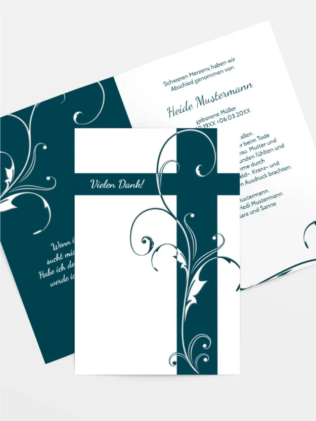 Trauerdanksagung Blumenkreuz hoch