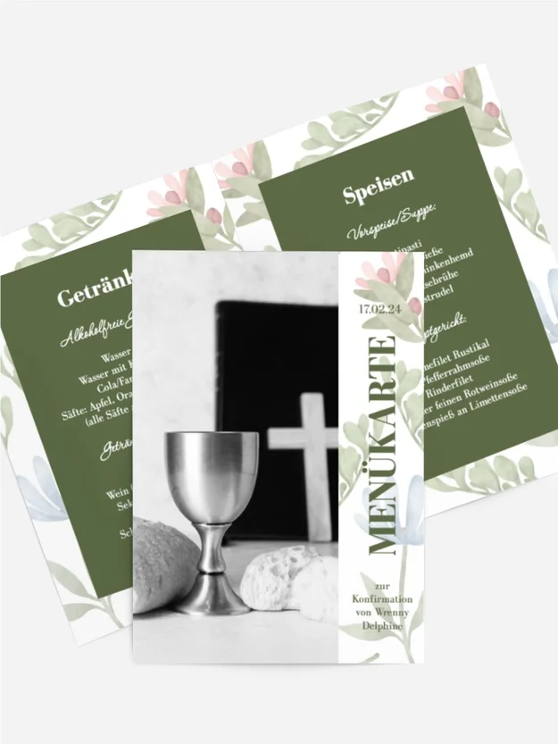 Menükarte Konfirmation Blumenkleid