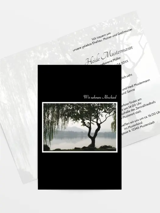 Trauerkarte Baum am See hoch